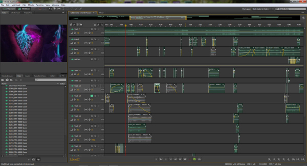 screenshot of audition with sound design for short animation it